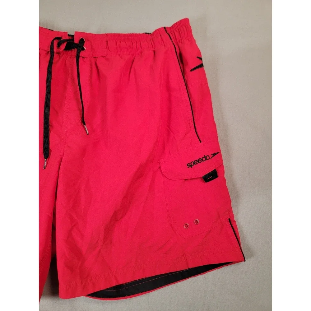 Speedo Swim Trunks Mens XL Red Board Shorts Volley Mesh Lined Cargo Pocket